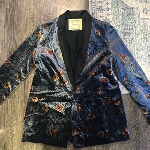 Anthropologie Cartonnier Velvet Floral Tuxedo Blazer